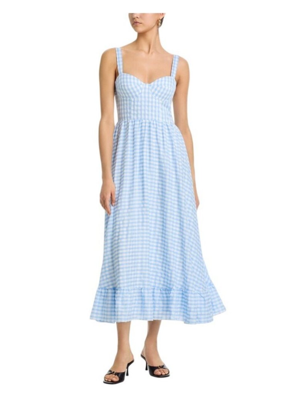 NWT Aqua Womens Gingham Bustier Midi Dress IDO14186 Blue / White XS